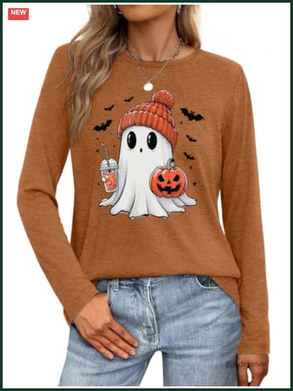 Halloween Long Sleeve Pumpkin Graphic Tee Funny Fall Top